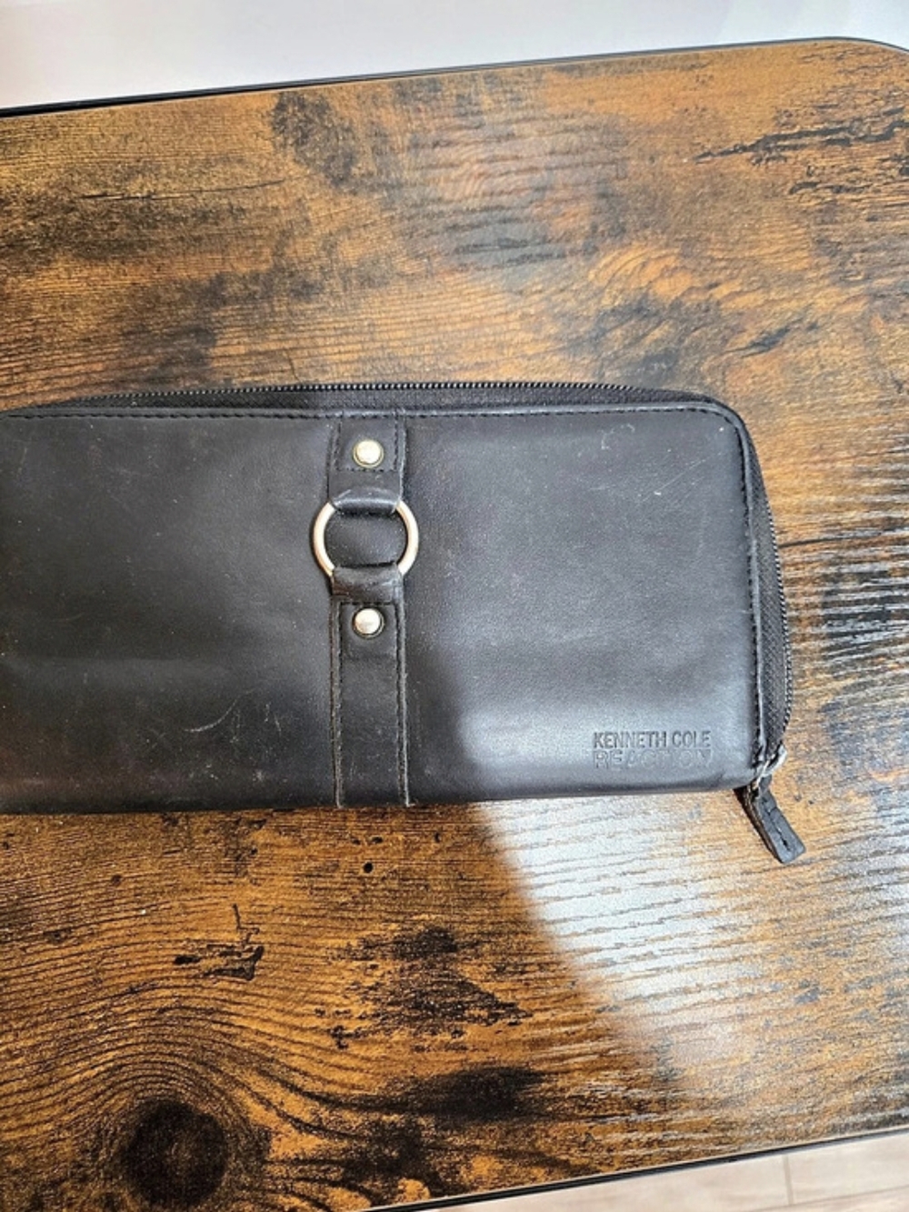 Kenneth Cole Reaction Black Genuine Leather Zip Around Continental Wallet